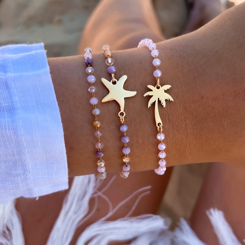 Bransoletka stal chirurgiczna koraliki palma kolor złoty