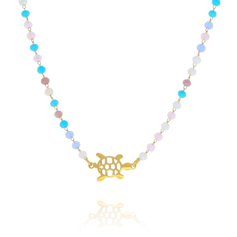 Naszyjnik z żółwiem ze stali mix koralików