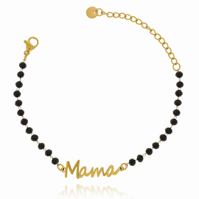 Bransoletka stal chirurgiczna koraliki napis mama