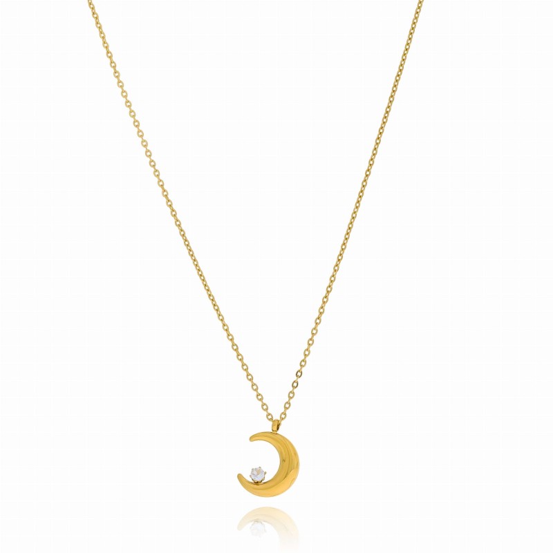 Naszyjnik ze stali księżyc kolor złoty moon kryształek
