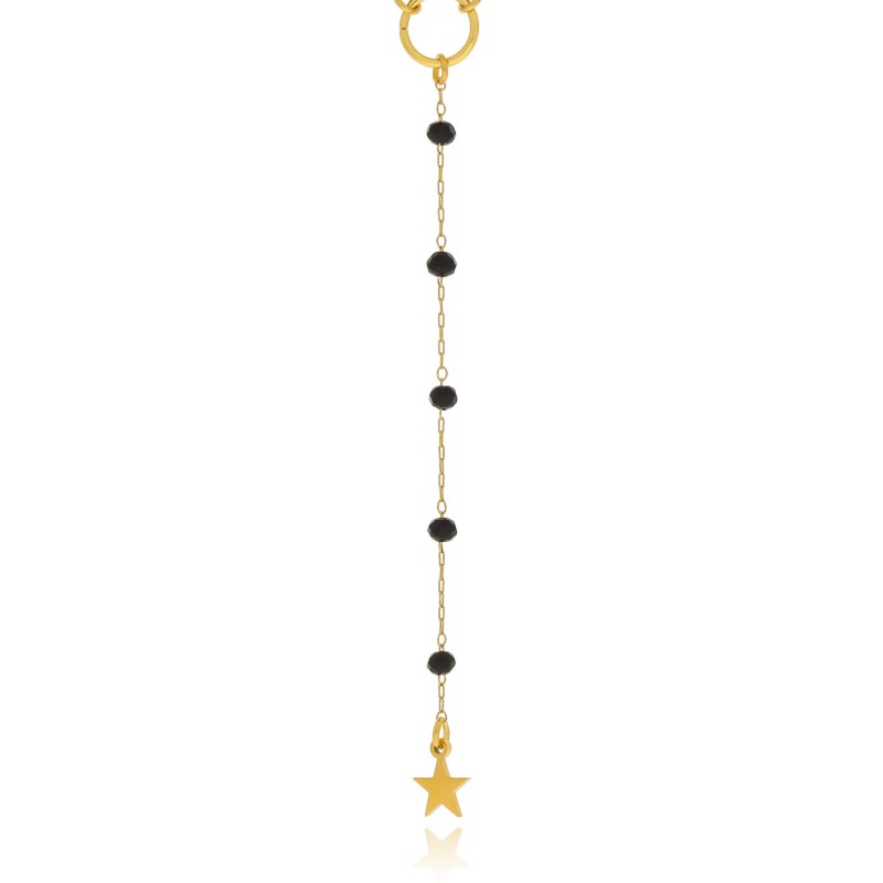Naszyjnik ze stali  kolor złoty gwiazdka czarne koraliki bosy chain