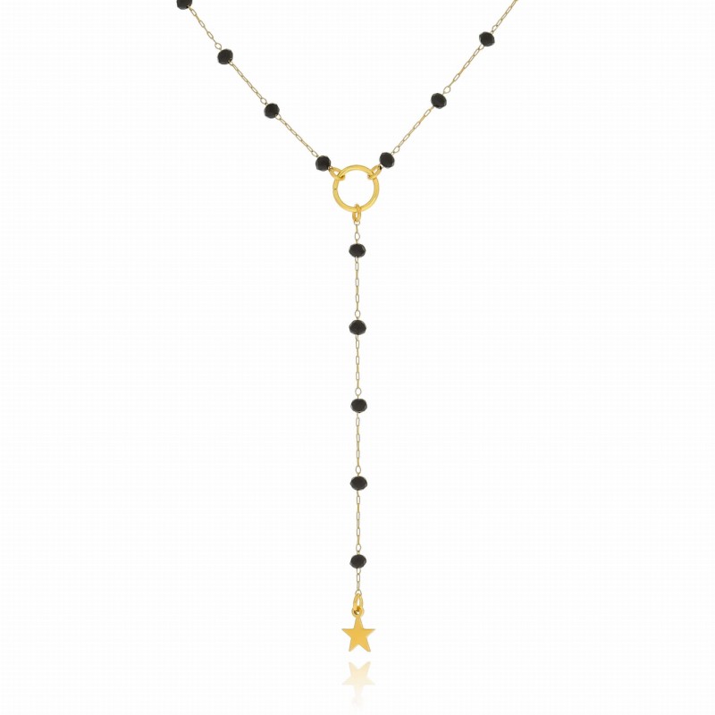 Naszyjnik ze stali  kolor złoty gwiazdka czarne koraliki bosy chain