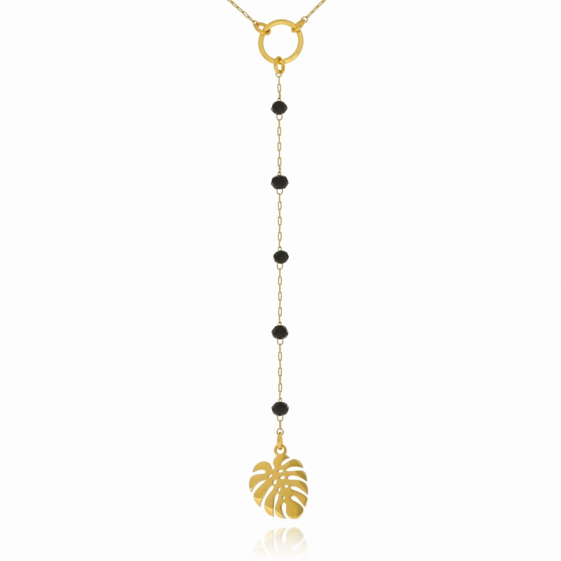 Naszyjnik ze stali  kolor złoty monstera czarne koraliki body chain- (1).jpg