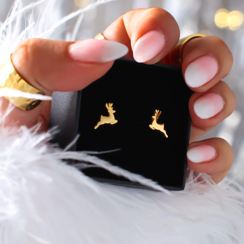 kolczyki elipsa stal szlachetna wkrętki jelonek kolor złoty