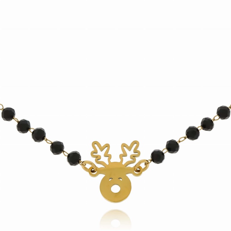 Bransoletka stal chirurgiczna  koraliki kolor czarny jelonek kolor złoty