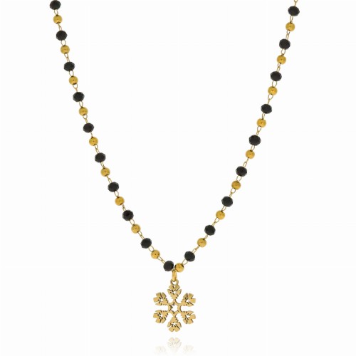 Naszyjnik stal chirurgiczna koraliki śnieżynka kolor  złoty 