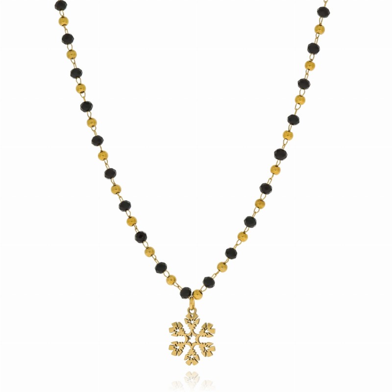 Naszyjnik stal chirurgiczna  śnieżynka kolor złoty koralik