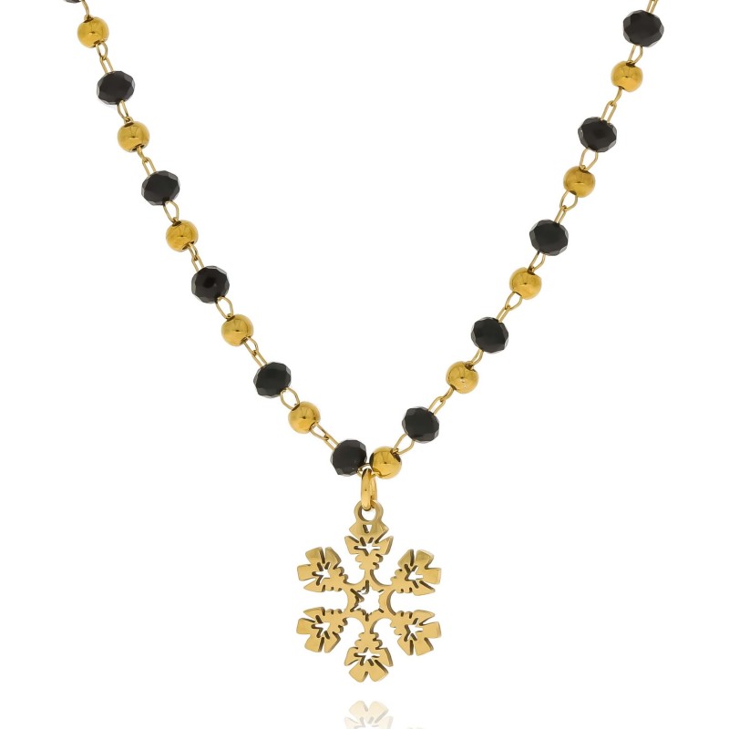 Naszyjnik stal chirurgiczna  śnieżynka kolor złoty koralik