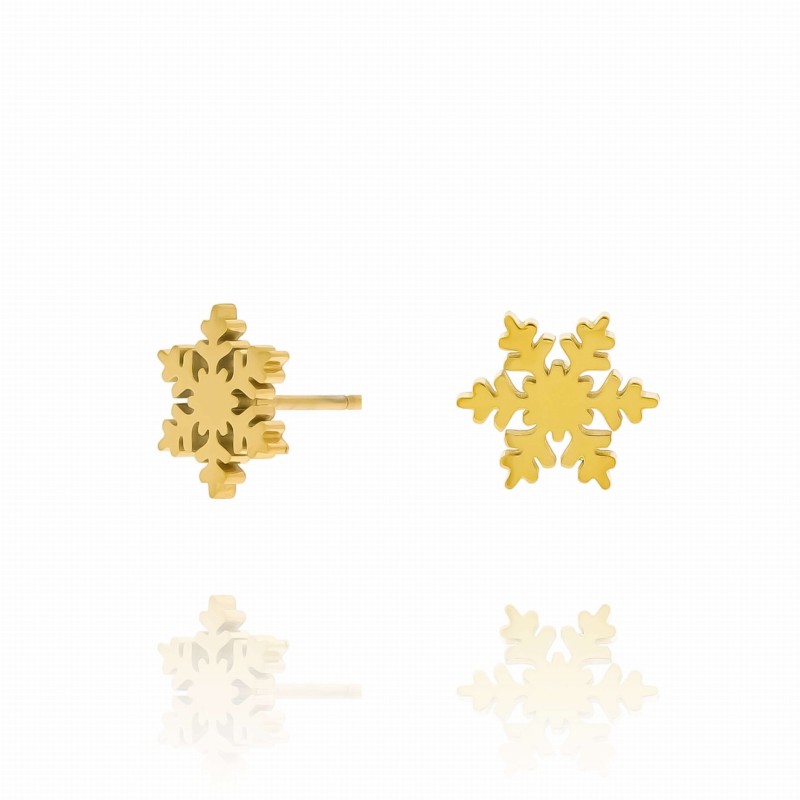 kolczyki stal szlachetna wkrętki śnieżynka kolor złoty