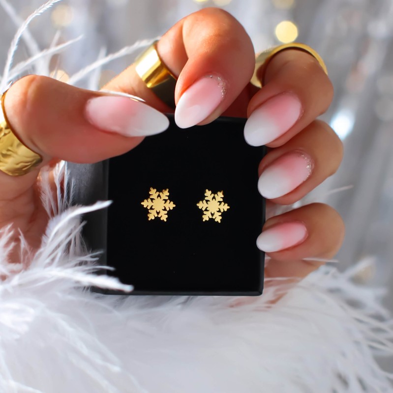 kolczyki stal szlachetna wkrętki śnieżynka kolor złoty