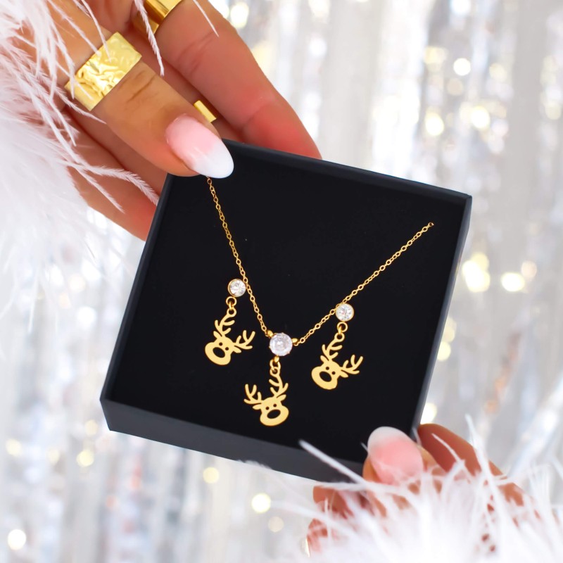 Naszyjnik stal chirurgiczna  kolor  złoty jelonek kryształek