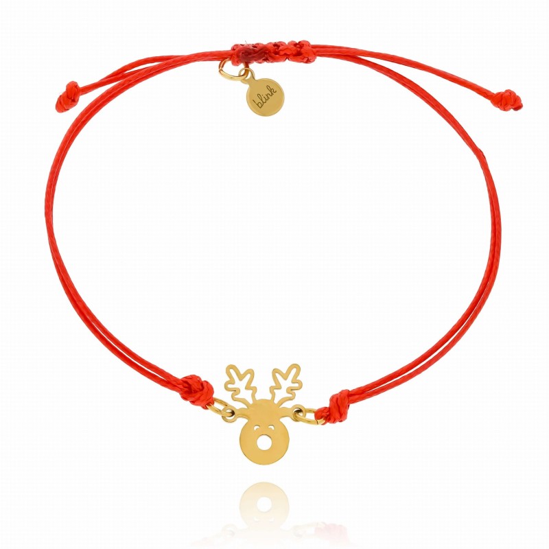 Bransoletka stal chirurgiczna czerwony sznurek zawieszka jelonek