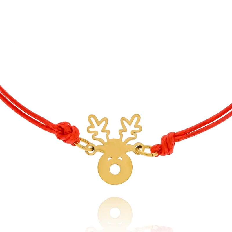 Bransoletka stal chirurgiczna czerwony sznurek zawieszka jelonek