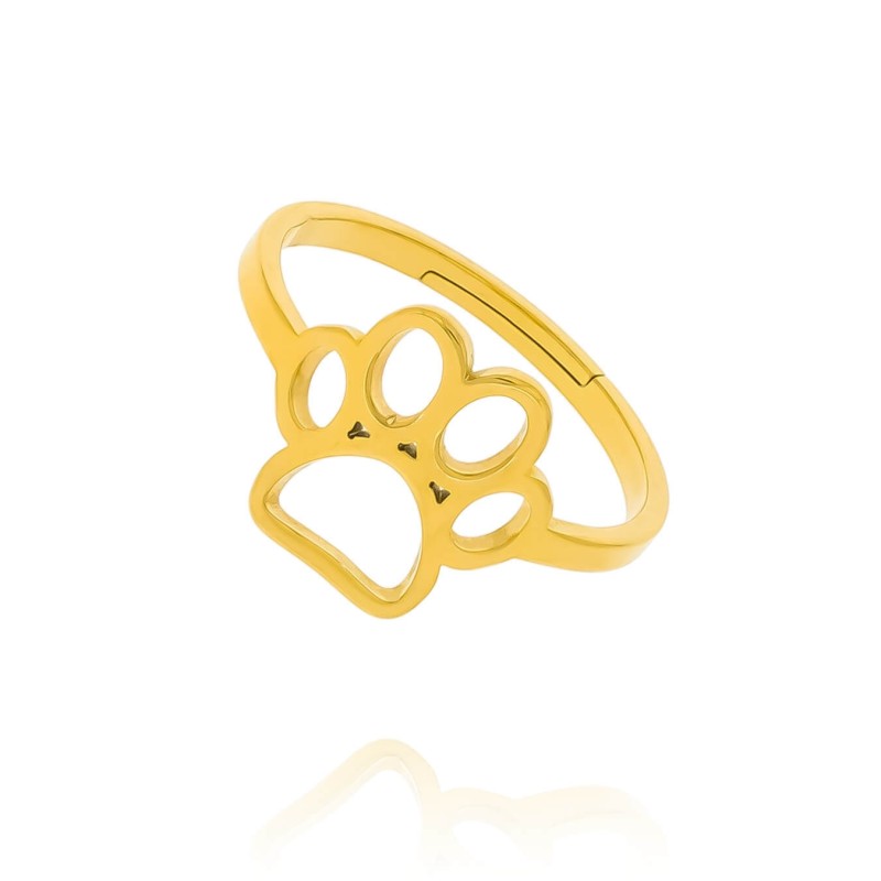 pierścionek ze stali szlachetnej psia łapka kolor złoty