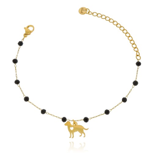Bransoletka z psem ze stali chirurgiczne koraliki kolor czarny