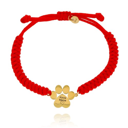 Bransoletka ze stali chirurgicznej na czerwonym sznurku łapka kot 