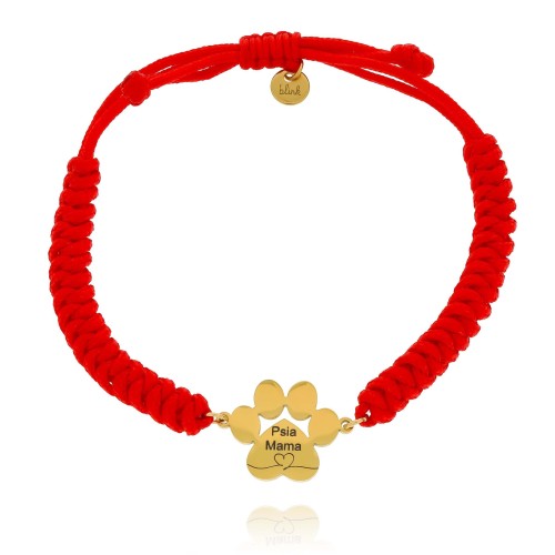 Bransoletka ze stali chirurgicznej na czerwonym sznurku łapka pies