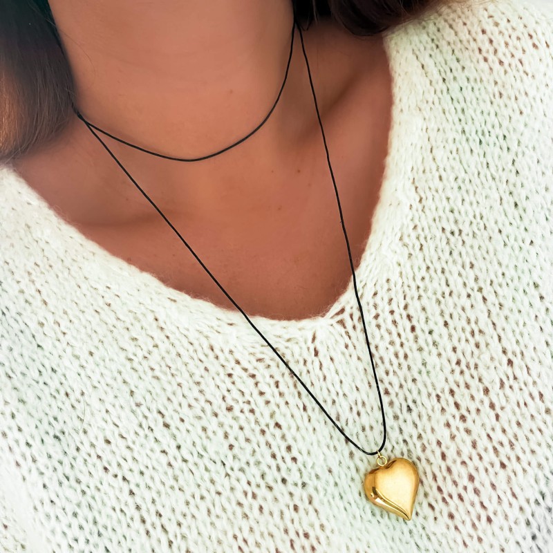 Naszyjnik na sznurku serce ze stali kolor złoty