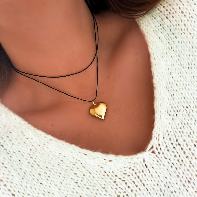 Naszyjnik na sznurku serce ze stali kolor złoty
