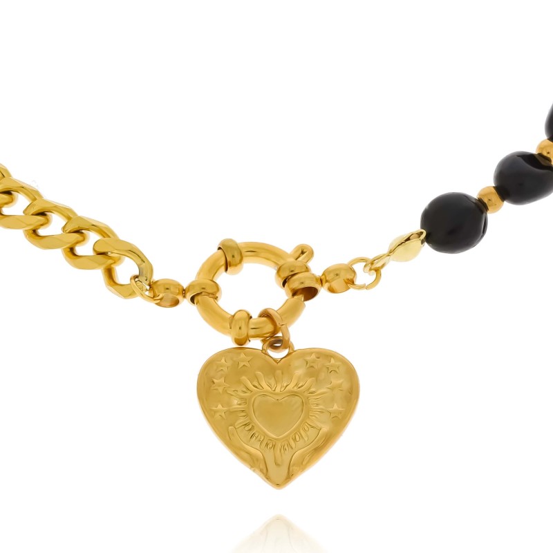 bransoletka  ze stali chirurgicznej serce kolor złoty kamień naturalny morganit