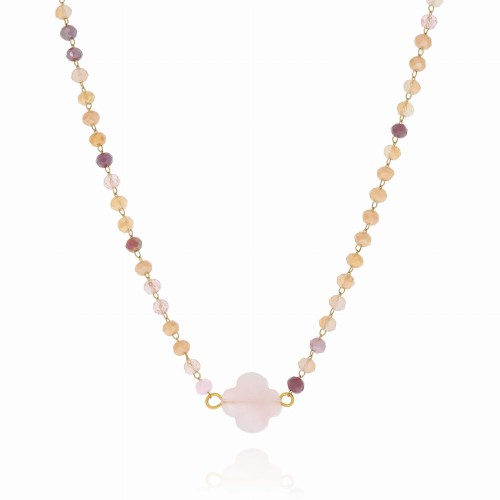 Naszyjnik ze stali chirurgicznej z kamieniem kwarc różowy koraliki