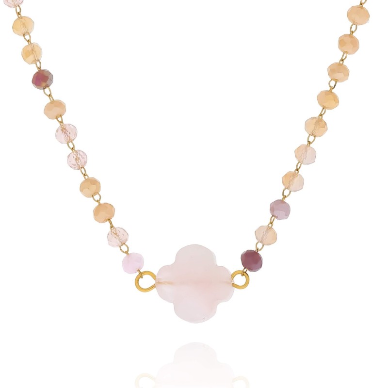 Naszyjnik ze stali chirurgicznej z kamieniem kwarc różowy koraliki