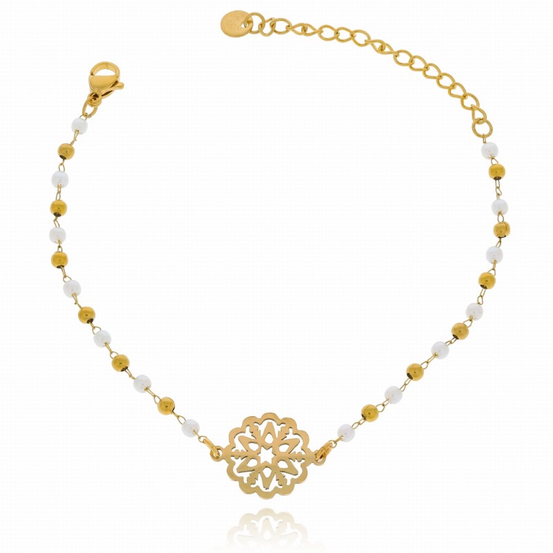 bransoletka śnieżynka stal chirurgiczna perełki