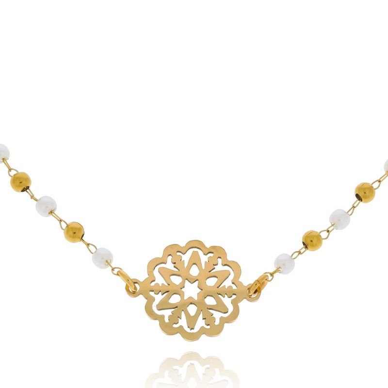 Bransoletka śnieżynka stal chirurgiczna perełki