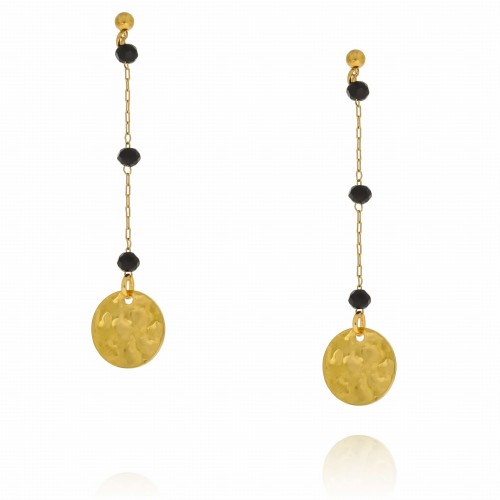 Kolczyki boho zawieszka koraliki czarne stal szlachetna