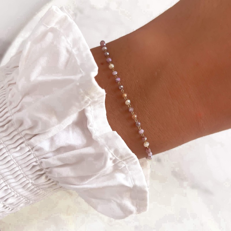 Bransoletka  ze stali chirurgicznej różowe koraliki opalizujące