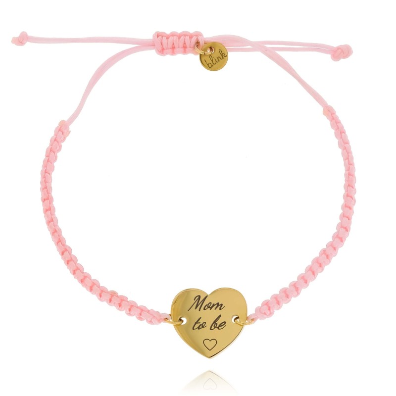 Bransoletka dla mamy z grawerem mom to be stal na różowym sznurku