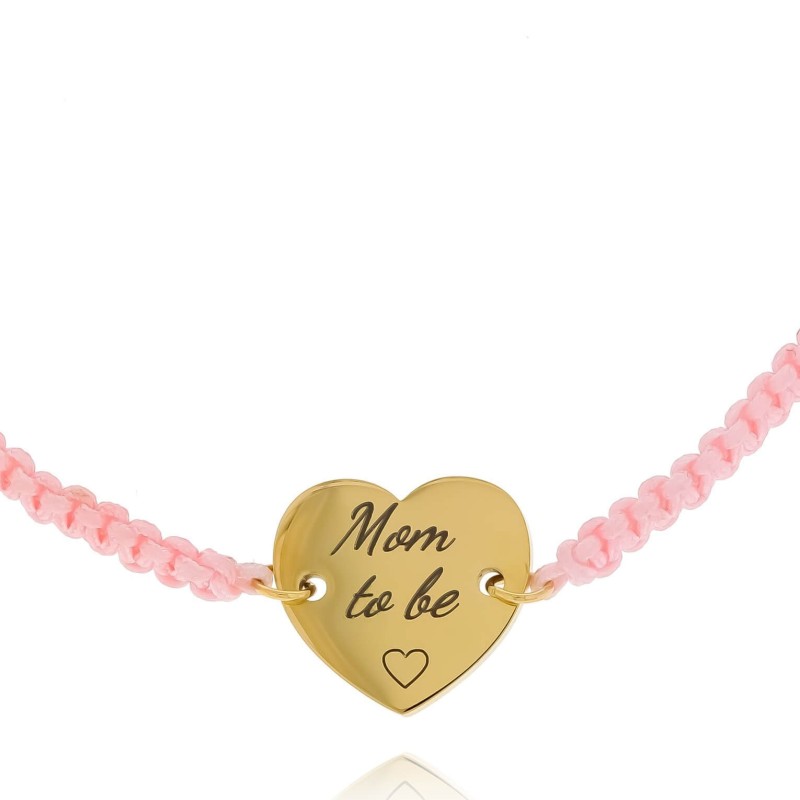 Bransoletka dla mamy z grawerem mom to be stal na różowym sznurku
