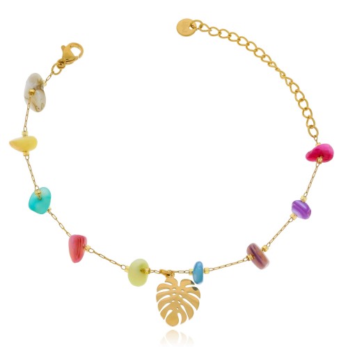 Bransoletka ze stali z monsterą kolorowe kamienie