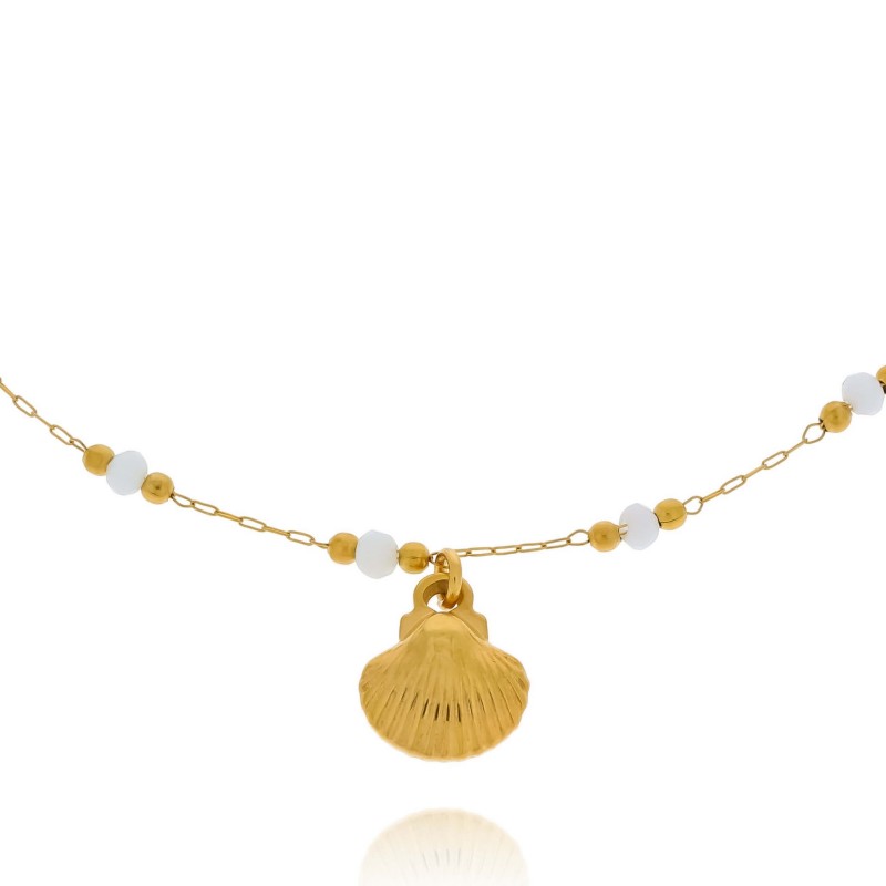 Bransoletka z muszelką  ze stali  kamienie naturalne agat