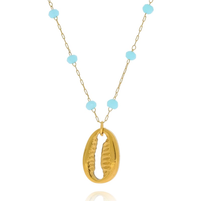 Naszyjnik z muszelką  ze stali błękitne koraliki