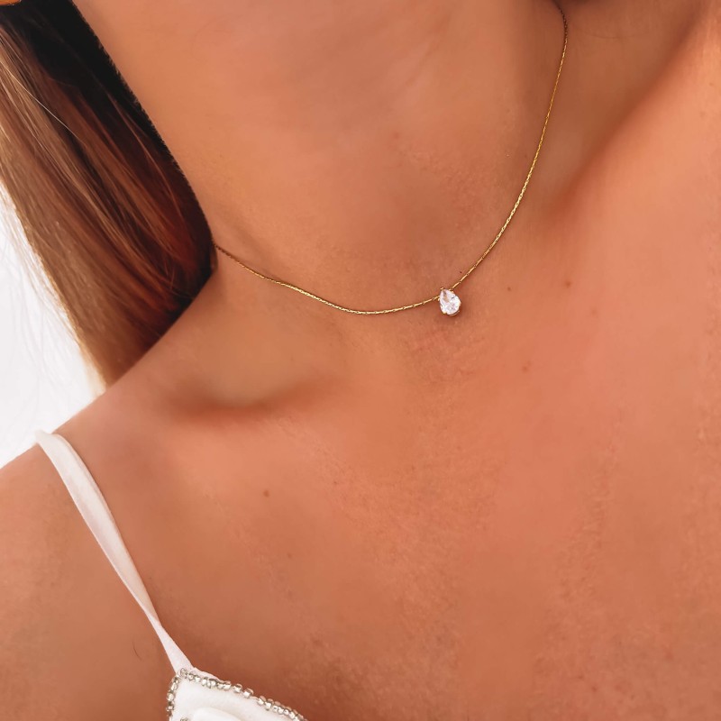 Choker naszyjnik ze stali chirurgicznej łezka kryształek biały