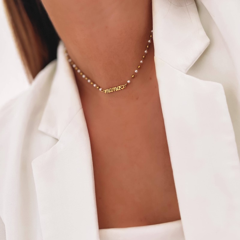 Naszyjnik dla mamy serduszko ze stali perełki