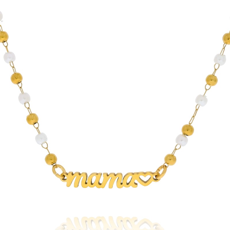 Naszyjnik dla mamy serduszko ze stali perełki
