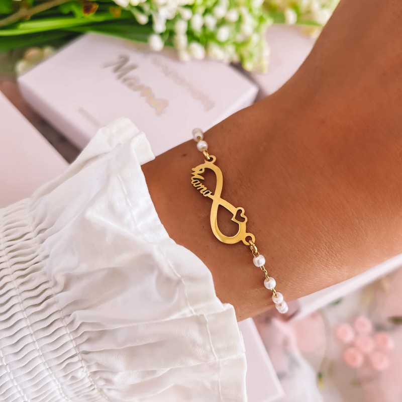 Bransoletka dla mamy perełki stal chirurgiczna kolor złoty