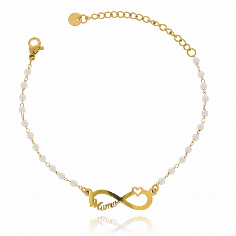 Bransoletka dla mamy perełki stal chirurgiczna kolor złoty