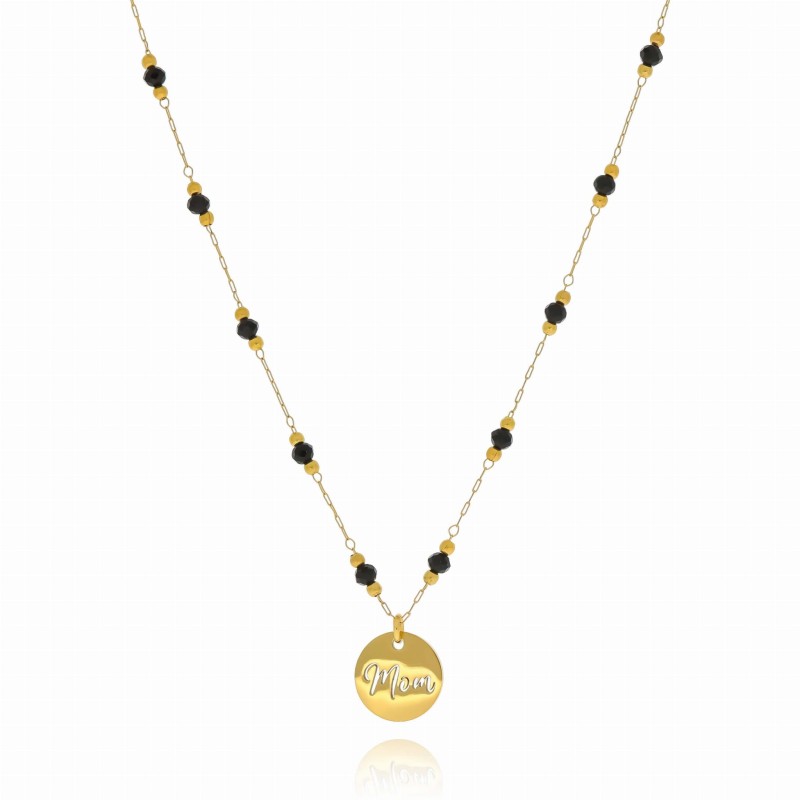Naszyjnik dla mamy medalion z grawerem czarne koraliki