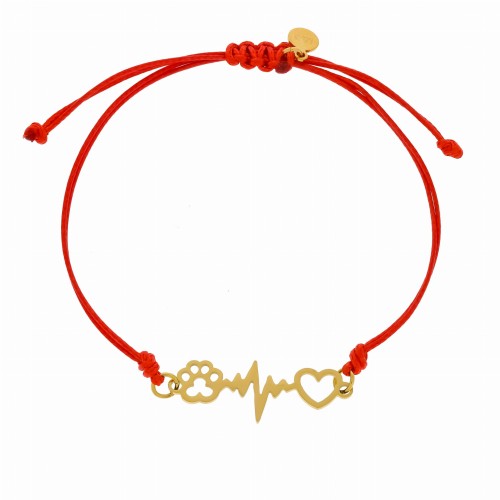 Bransoletka na czerwonym sznurku stal psia łapka kolor złoty 