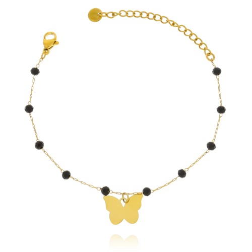 Bransoletka z motylkiem ze stali koraliki kolor czarny