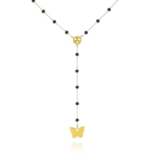 Naszyjnik z motylkiem ze stali koraliki kolor czarny body chain