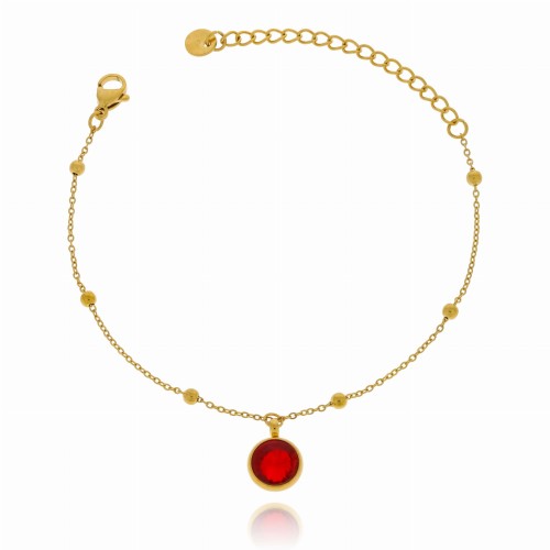 Bransoletka stal chirurgiczna kamień granat kolor czerwony