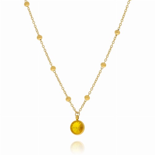 Naszyjnik stal chirurgiczna kamień cytryn kolor żółty