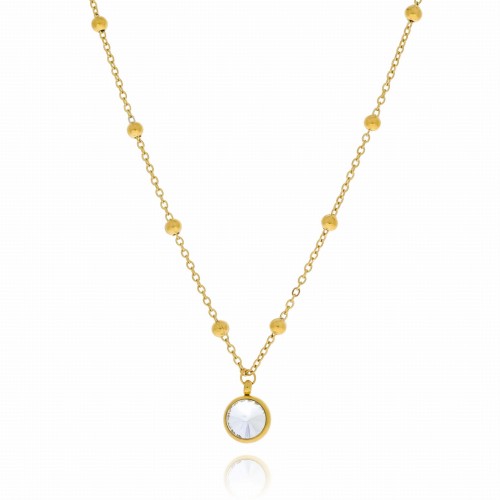 Naszyjnik stal chirurgiczna kamień topaz kolor biały