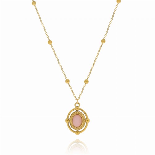 Naszyjnik ze stali medalion z kamieniem morganit