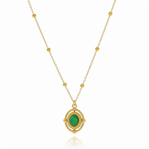 Naszyjnik ze stali medalion z kamieniem jadeit