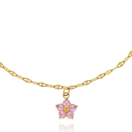 Bransoletka ze stali z delikatnym kwiatkiem kryształki kolor różowy